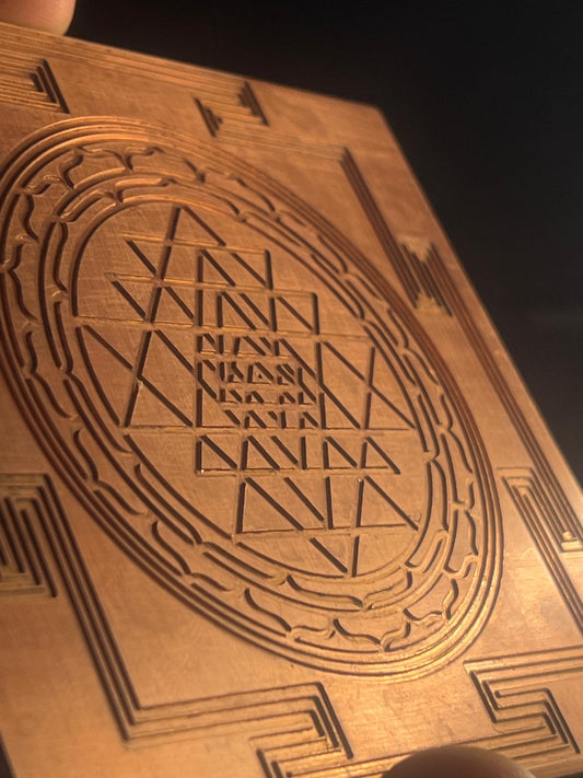 10mm thick / 0.3mm engraving Copper Sri Yantra: CNC-engraved, high-precision